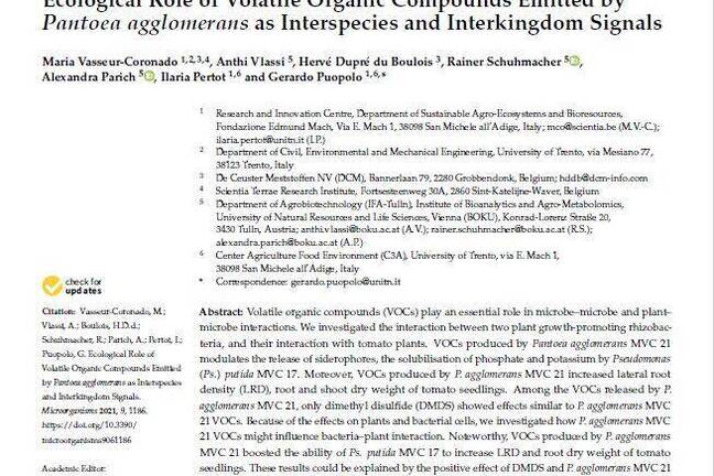 Ecological Role of Volatile Organic Compounds Emitted by Pantoea agglomerans as Interspecies and Interkingdom Signals